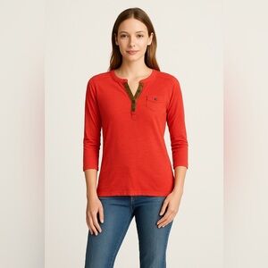 Lauren Ralph Lauren, Lauren Jeans Co. Tomato Red Cotton 3/4 sleeve tee. M BJ1